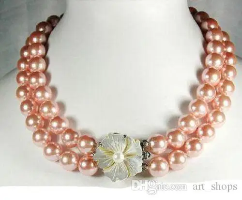 

2 Rows Real Pink Pearl Shell Flower Clasp Necklace