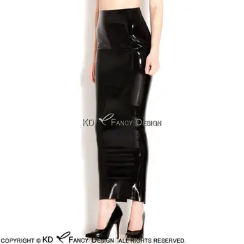 

Black Sexy Long Latex Skirts Heel Length Slit At Back Rubber Bottoms DQ-0024