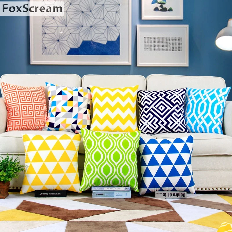 

Scandinavian Style Cushion Cover Home Decor Decorative Pillows Cover Red Yellow Blue Geometric Cushion Covers Velvet Pillowcase