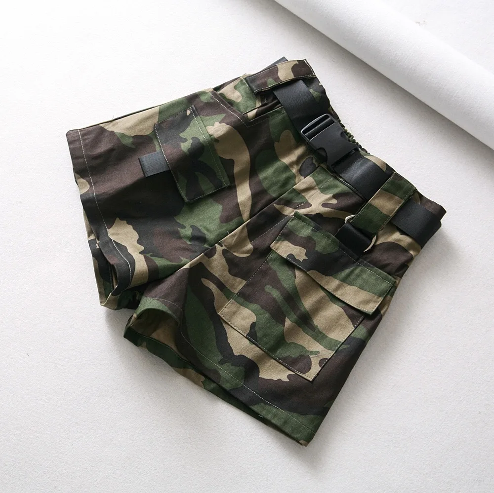 Модные камуфляжные шорты с высокой талией женские уличные сексуальные армейские карго байкерские шорты корейский пояс хлопковые шорты