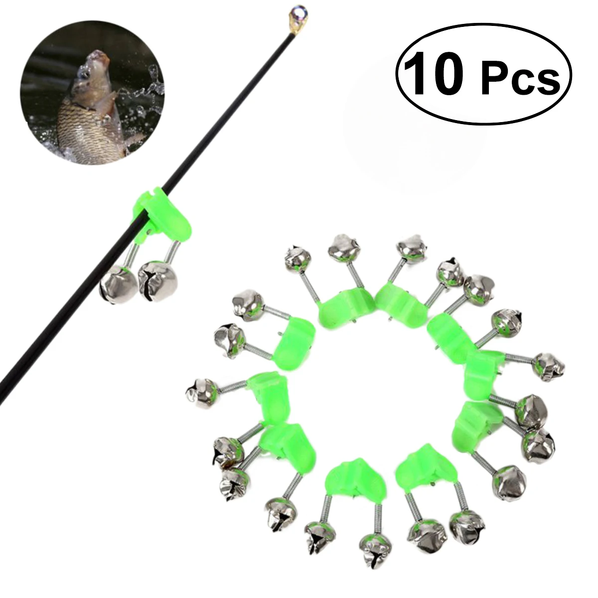 

10PCS Fishing Rod Alarm Clip Style Dual Alert Bells Rod Clamp Tip Clip Twin Bells