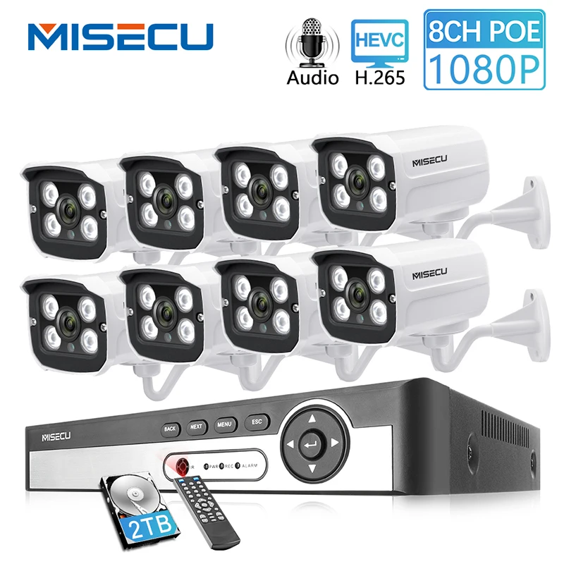 MISECU 8CH 2MP POE NVR 1080 P камера комплект Открытый 1080 P PoE ip-камера аудио запись Onvif FTP система видеонаблюдения Комплект