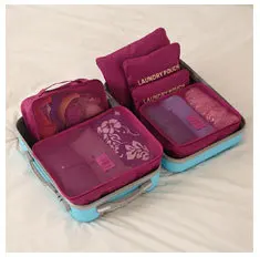 Водонепроницаемый 6 шт./компл. аксессуары для путешествий качественный набор квадратных упаковочных пакетов полиэстер женские молнии дорожные упаковочные Органайзеры - Цвет: Fuchsia