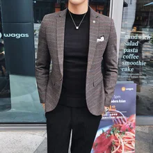 Autumn And Winter New British Wind Thousand Birds Temperament Tide Male Business Slim Small Suit Men's Jacket