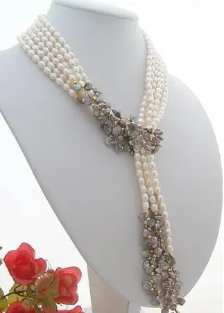 

3Strds 49" White&Grey Keshi Pearl Necklace