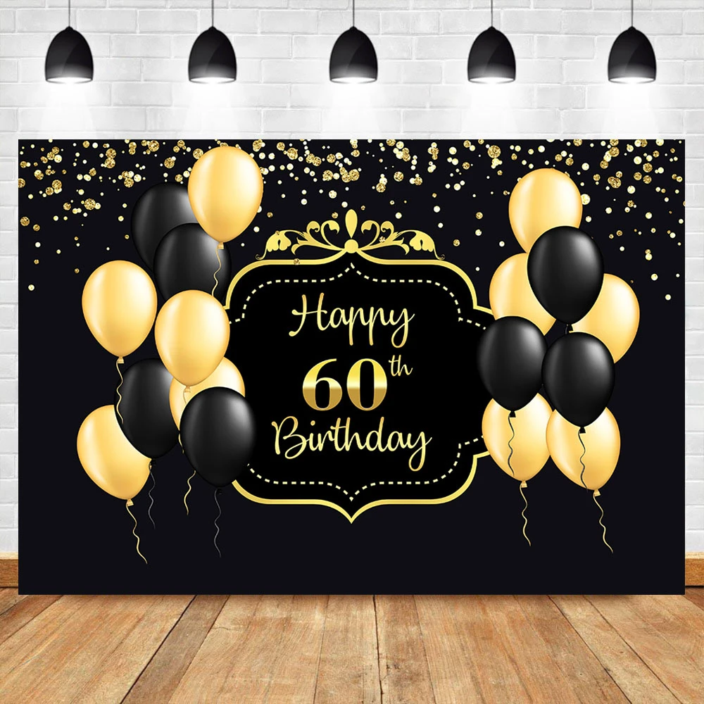 Happy 60th Birthday Backdrop Black Yellow Balloon Background Gold Light  Spot Decoration Adult 60th Birthday Banner Background - Backgrounds -  AliExpress