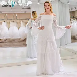 Dressv с открытыми плечами торжественное платье с длинными рукавами оболочка кружева на молнии длина до пола Свадебный Открытый и церкви