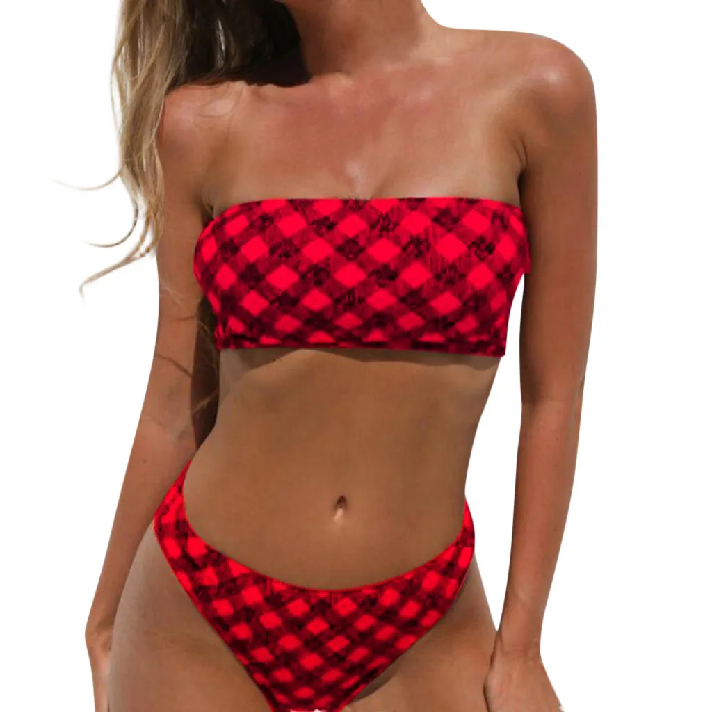 

Womail Women Swimwear Beachwear Plaid Printed 2 Pieces Bikini Bathing Suit separate female swimsuit biquinis feminino 2019