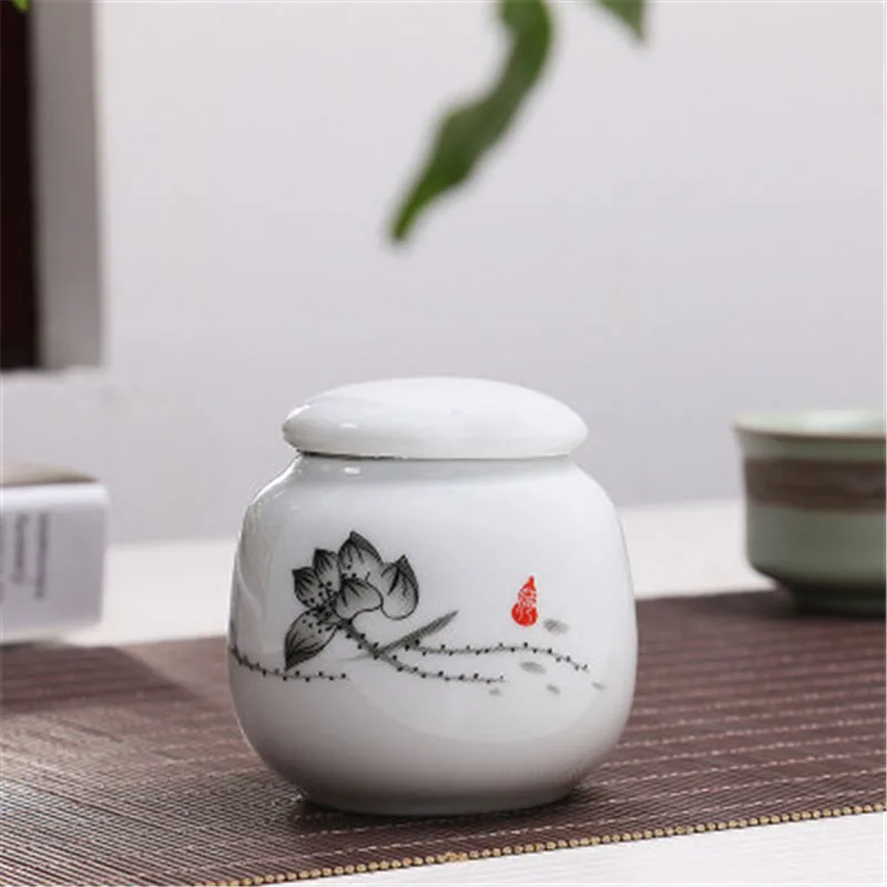 

Ceramic Mini Trumpet Tea Jar Puer Tea Tank Portable Tea Storage Box Gift Box Kitchen Storage Tank Porcelain Cans Exquisite Jars