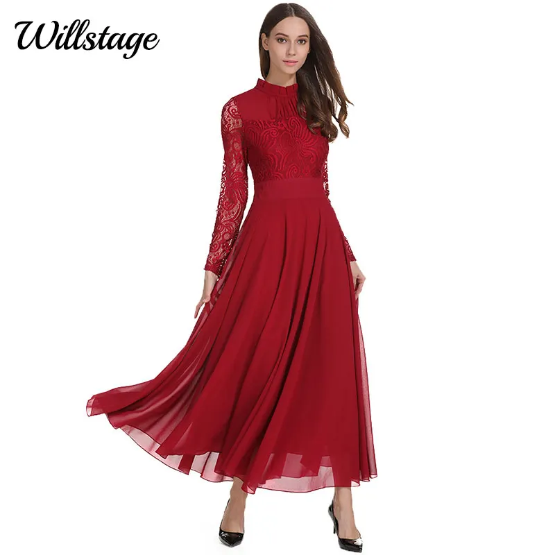 Cheap long red dresses for women with sleeves