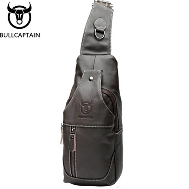 Мужская модная нагрудная сумка из натуральной кожи с изображением капитана быка, сумки через плечо, мужская повседневная сумка-мессенджер, трендовая брендовая сумка на плечо - Цвет: Deep Grey