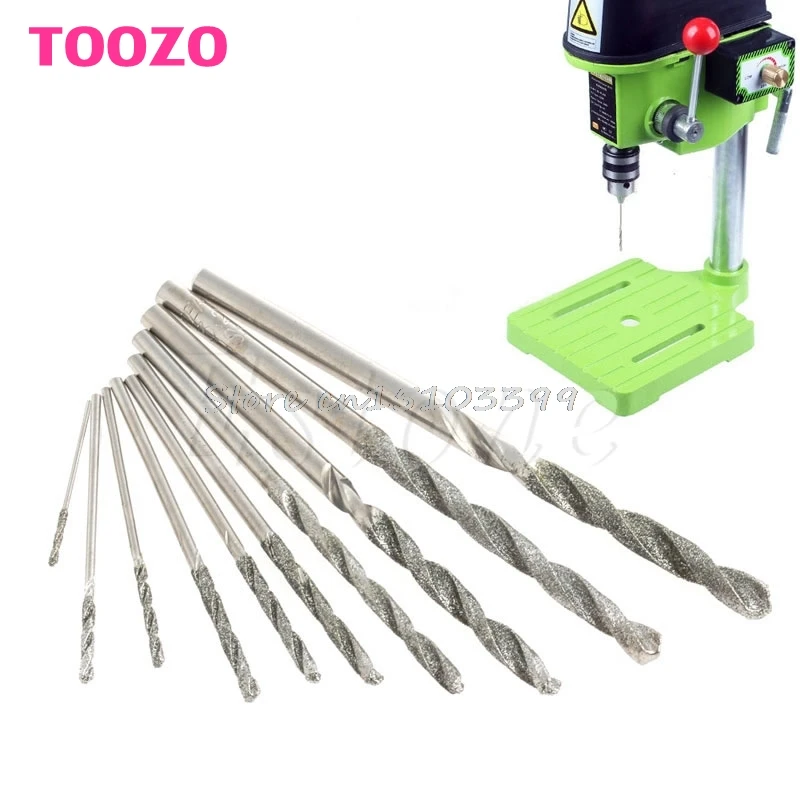 New 10Pcs/set Diamond Tipped Twist Drill Bit Set 0.8 3.7mm For Glass