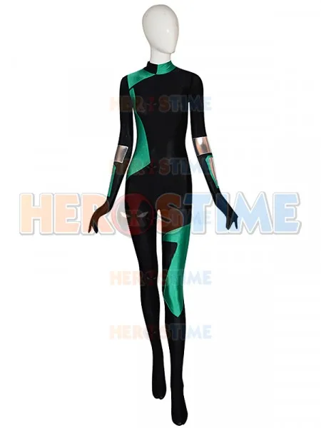 Супер злодейский костюм Shego новейшие костюмы для девочек черный и зеленый зентай