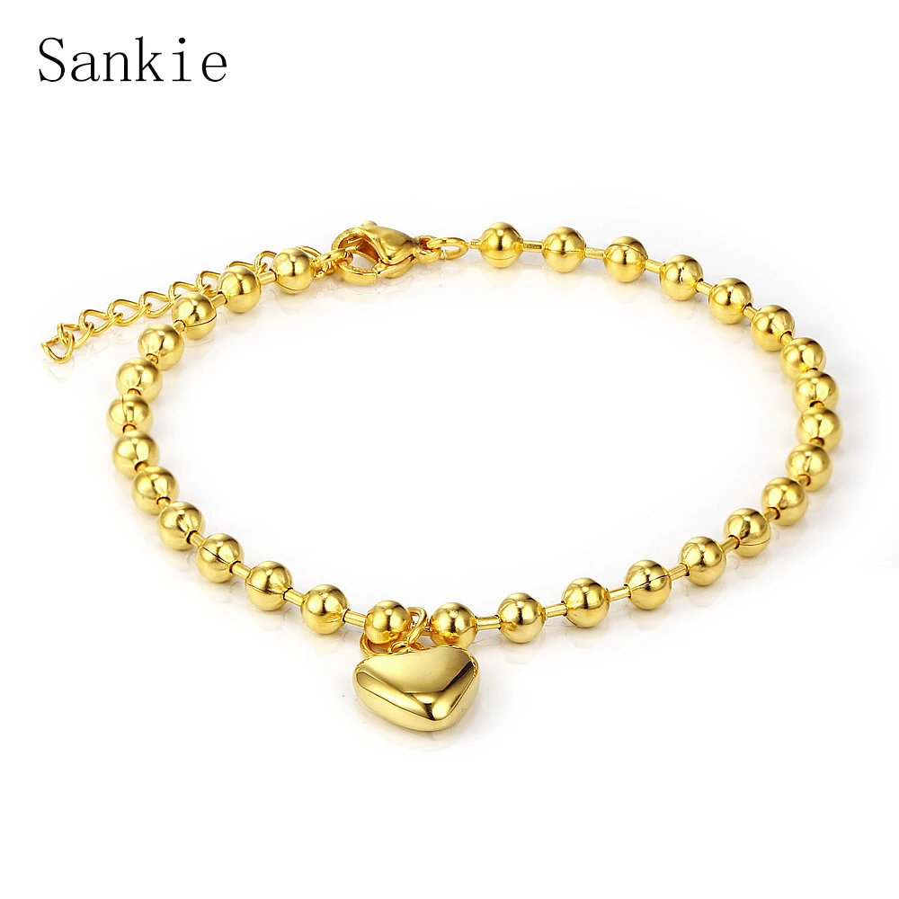 

Sankie Classic Steel Ball Bracelets For women Gold Color Stainless Steel Solid Heart Charm Bracelet Wholesale Fashion Jewelry