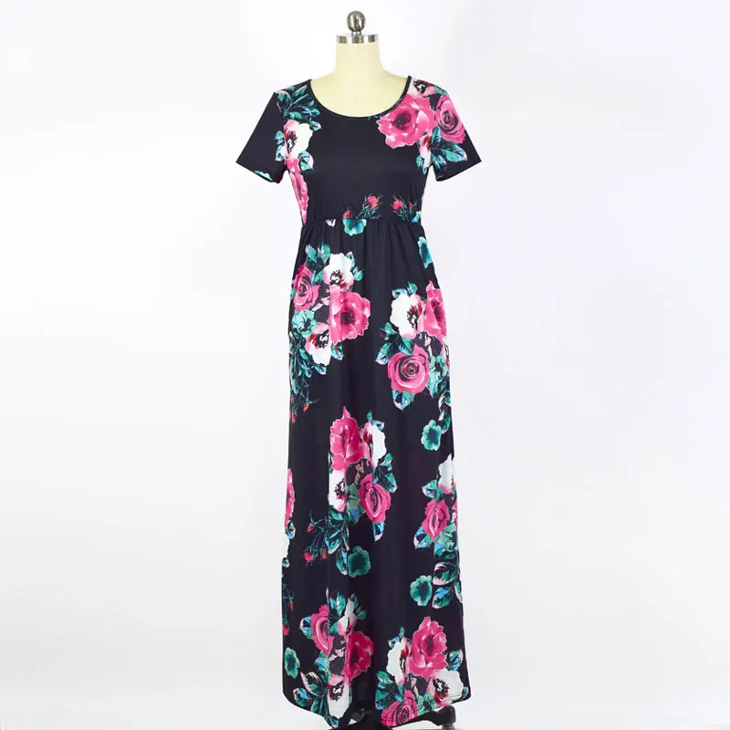Одинаковые комплекты для семьи платья для мамы и дочки одежда для мамы и дочки платье по щиколотку Модный цветочный принт с короткими рукавами