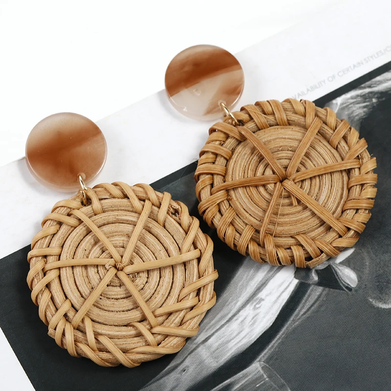AENSOA несколько модных стилей ручной работы бамбуковые геометрические деревянные Ротанговые Висячие серьги для женщин корейские вечерние ювелирные изделия подарок