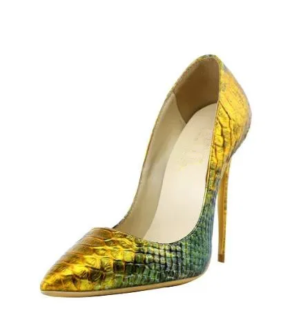 

New Hot 2018 Dipsloot Snakeskin Slip-on High Heels Wedding Shoes Dress Shoes For Ladies Sexy Pointed Toe Shallow Woman Pumps