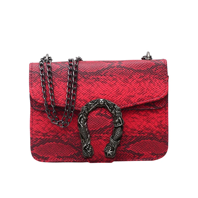 Модная брендовая женская сумка из искусственной кожи под змеиную кожу, дизайнерская сумка через плечо с цепочкой, женская сумка через плечо, женская сумка - Цвет: Style 2 Red