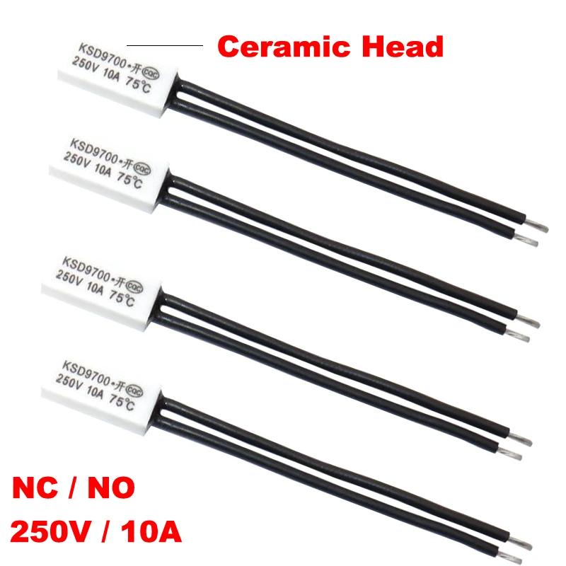 70 75 80 Degree Celsius KSD9700 250V 10A Normal Open Close NO NC Ceramic Thermal Protector Thermostat Temperature Control Switch |