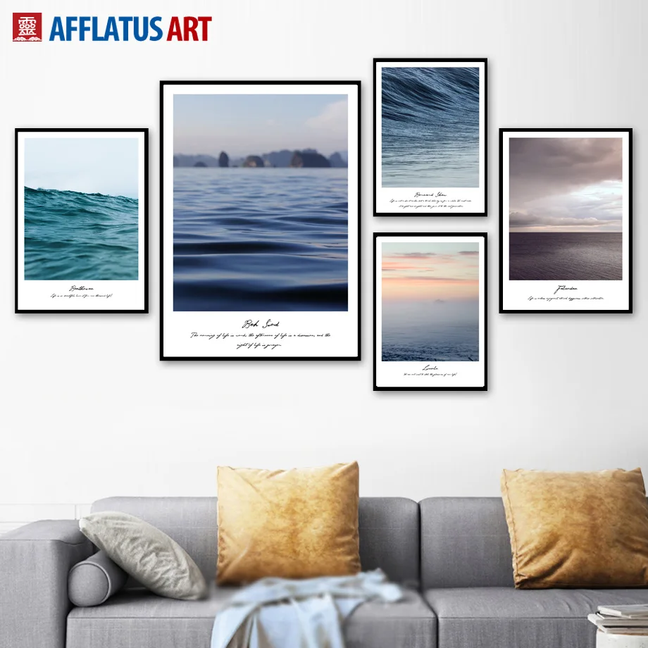 

AFFLATUS Sea Landscape Painting Nordic Poster Wall Art Canvas Painting Posters And Prints Wall Pictures For Living Room Decor
