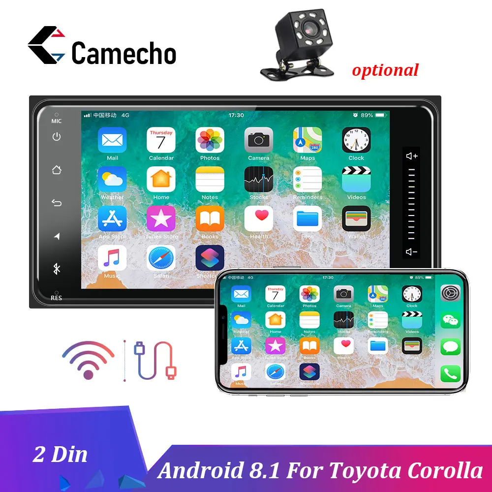 

Camecho Android 8.1 Car Multimedia Player 2Din Auto Radio Stereo GPS Car Radios Bluetooth AUX USB Auto Audio For Toyota Corolla
