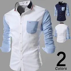 Высокое качество Мода 2019 г. демисезонный наряд вязаный воротник цвет лоскутное карман соответствующие для мужчин с длинным рукавом рубашк