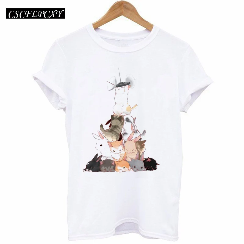 Повседневная футболка женская футболка с коротким рукавом Kawaii с принтом слона Camisetas Mujer топы футболки женские белые футболки с круглым вырезом