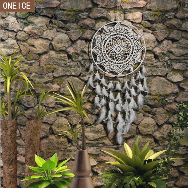 

Nordic decorative home dream catcher hand-woven white feather hook flower big dream catcher wind chimes outdoor Room decoration