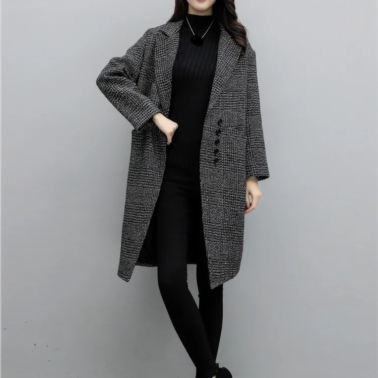 Manteau Pardessus Poitrine Mode Unique Nouveau Femmes Coréenne Femelle De coffee Plaid Laine Hiver Poche 2018 Long Noir Automne xZw1qqUI