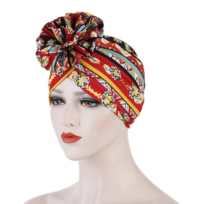 Мусульманская женская хлопковая с цветочным принтом тюрбан шляпа Головной убор Рак шапочка при химиотерапии Головные Уборы Бандана аксессуары для волос - Цвет: Red
