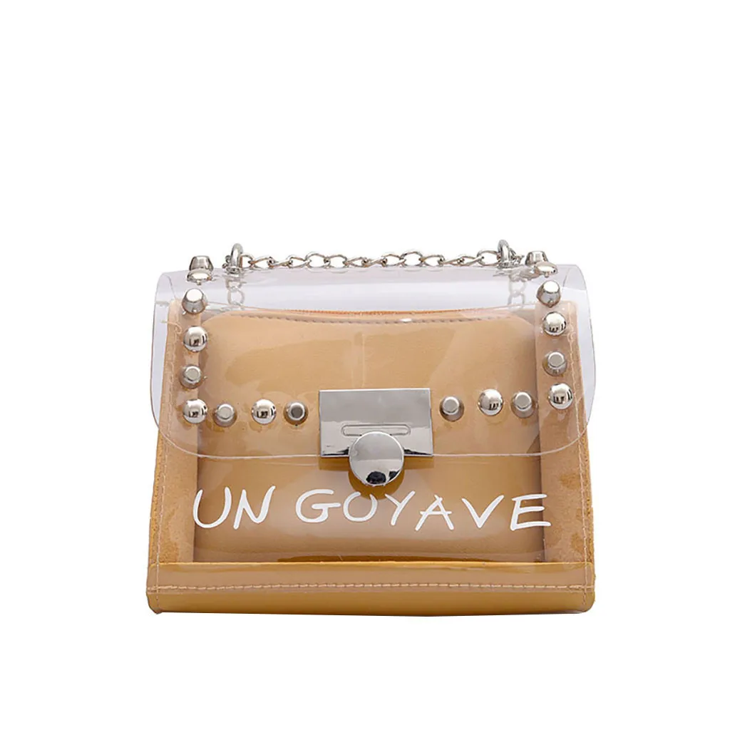 Rivet Small Square Bag Pvc Jelly Transparent Jelly Chain Bag Rivet Letter Decorative Diagonal Package