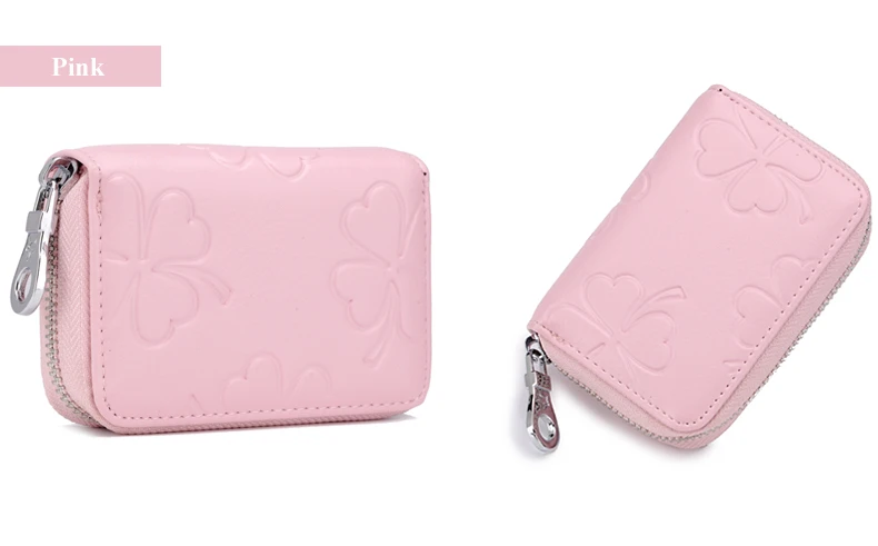 Lomelobo Lady Flower Card Holder Split Leather Girl Zipper Coin Purse Women Business Card Cowhide Female Credit ID Cards Wallets HCL7132  Details (21)