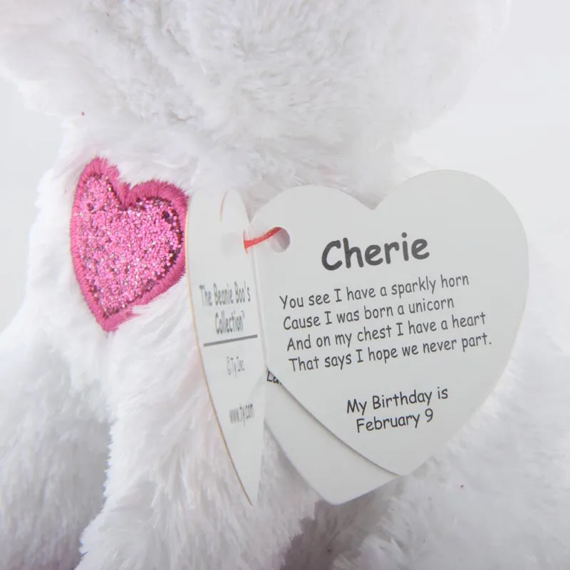 Ty Beanie Boos Plush Animal Doll Cherie the Unicorn With Heart Soft Stuffed Toys With Tag 6\