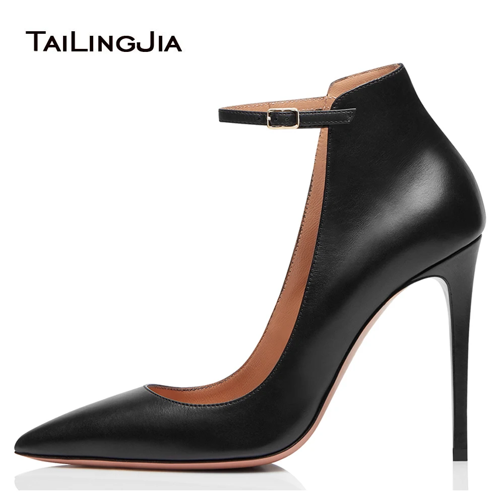 

Pointed Toe Pumps Sexy High Thin Heels New Woman Shoes Dress Black White Big Size 34-46 Party Wedding Shoes Buckle Strap Shoes