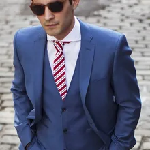 Два пуговицы на заказ костюм синий смокинг жениха Свадебный костюм/одежда жениха Свадебные смокинги/тонкие мужские костюмы для выпускного вечера/(куртка+ брюки+ жилет