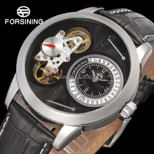 Известный бренд FORSINING FSG8015Q3S1 кварцевый Серебряный Мужчины наручные часы с турбийоном черная кожа ремень