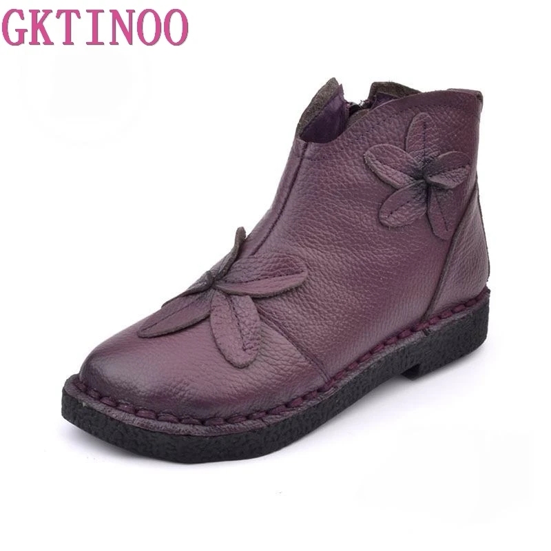 

GKTINOO Autumn Winter Handmade Boots For Women Genuine Leather Ankle Shoes Vintage Winter Women Shoes Plus Velvet Martin Boots