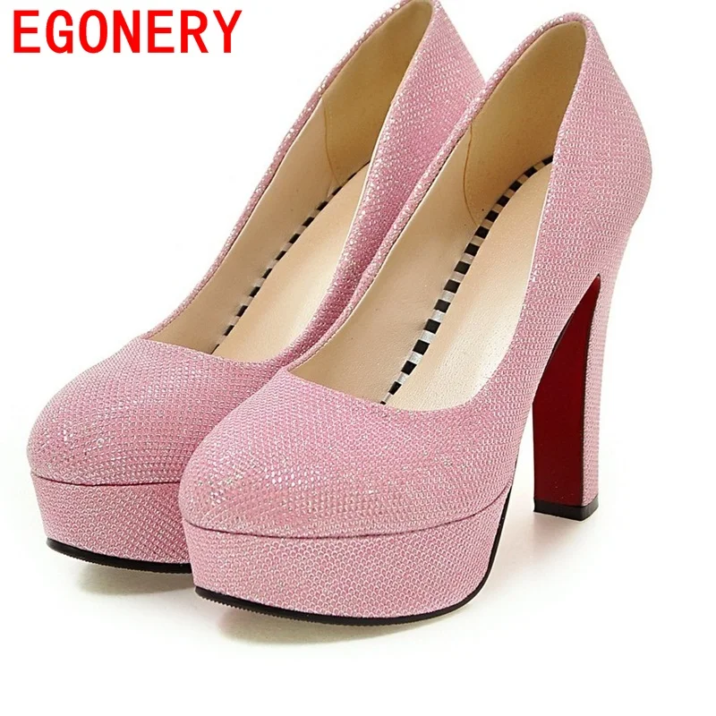 ФОТО EGONERY shoes 2017 round toe zapatos mujer slip-on wedding party pumps modern bling hoof high heels sexy casual platform shoes