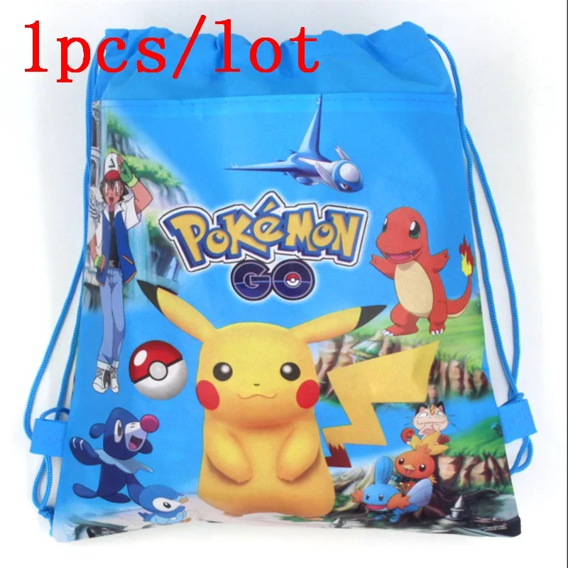 

1PCS Pokemon Go Decoration Birthday Party Soy Non-Woven Fabric Drawstring lovely Gift Bags Pikachu Cartoon Supplies