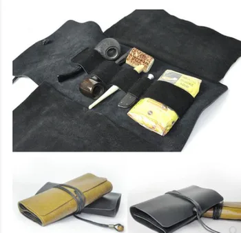 

Handmade Genuine Leather Pipe Roll /Tobacco Pipe Pouch/antique grey/ Free shipping