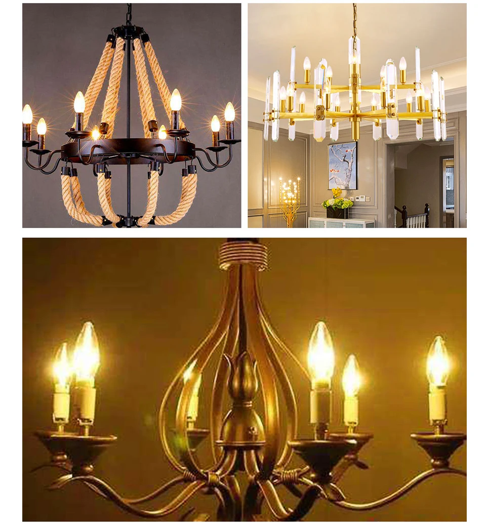 LED Candle Bulb E14 E12 2W 4W 6W AC 220V 110V Retro Antique Glass Edison Lamp Vintage C35 Filament Light for Chandelier (3)