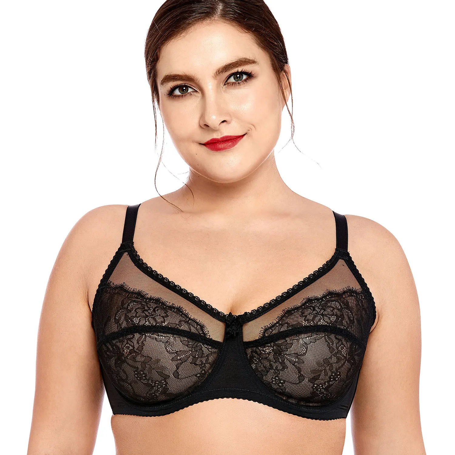 Delimira Women's Sheer Lace Unlined Full Cup Underwire Bra Full Figure Plus Size Bra strapless Bras