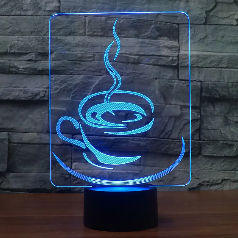 3d чашки кофе Красочные ночник 7 Изменение Цвета сенсорный выключатель, как подарок или Мебель Декор