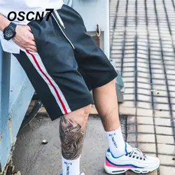 OSCN7 Повседневное плед хип-хоп полосой сбоку письмо печати шорты Для мужчин 2019 Мода японский уличная бермуды Короткие штаны Для мужчин s K303