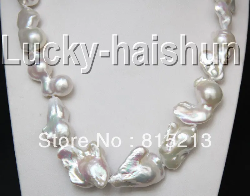 

FREE SHIPPING>>>@@ > N1352 AAA luster 18"white Reborn keshi pearls necklace filled gold clasp