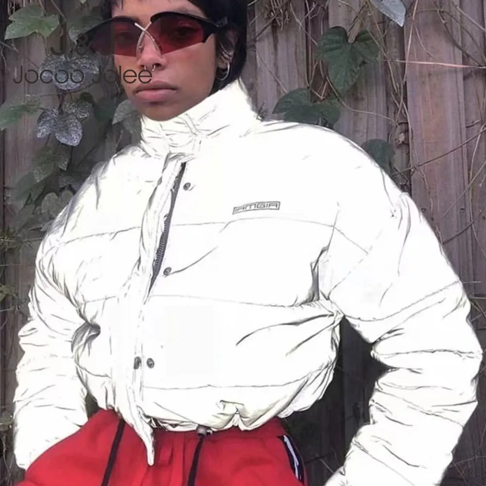 

Jocoo Jolee Autumn Thick Pullover Night Reflection Jacket Women Oversized Winter Cotton Cropped Coat Female Loose Zipper Outwear