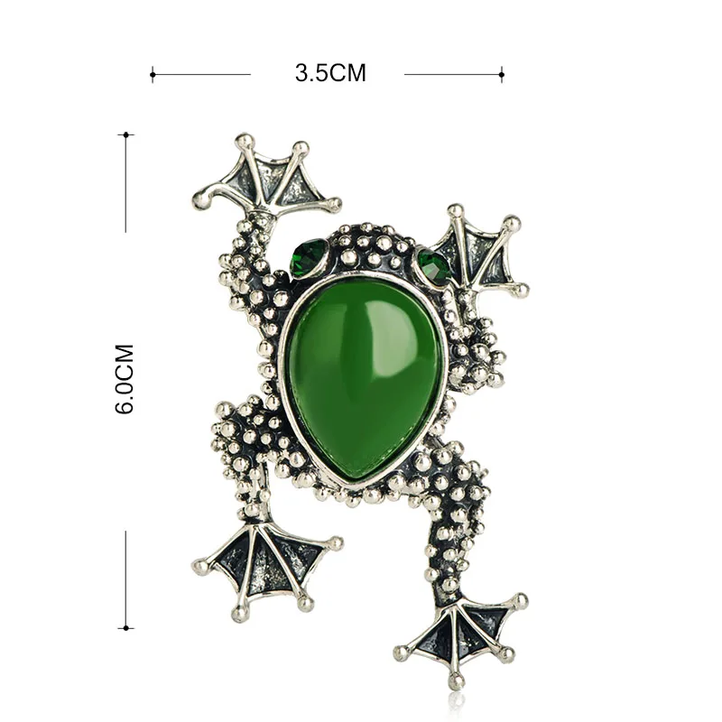 Blucome Vintage Green Frog Brooch For Women Kids Men Suit Hats Accessories Scarf Buckles Antique Silver Color Clips Jewelry Pins