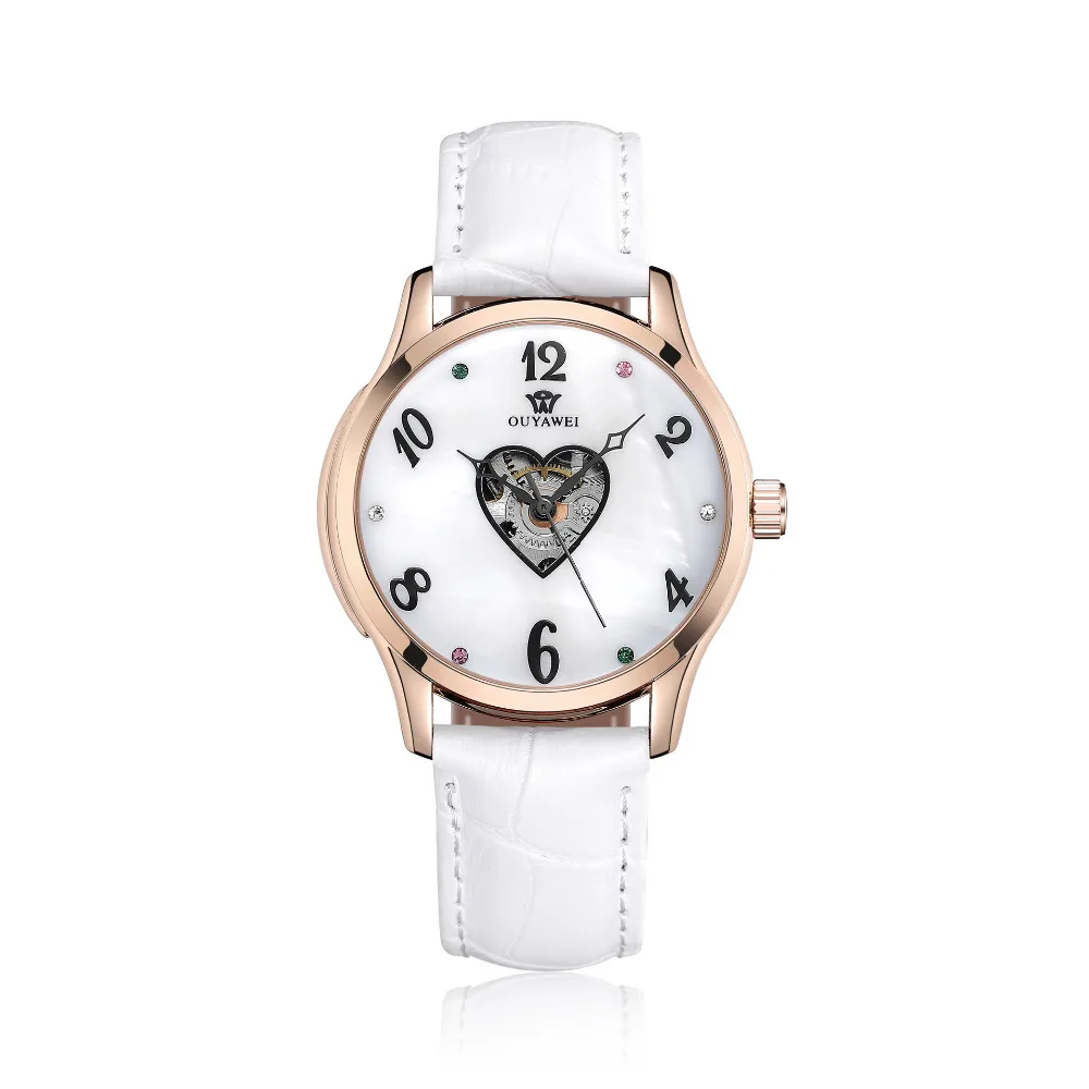 

OUYAWEI brand new waterproof ladies mechanical watch Swiss business Korean version of the luminous leather strap