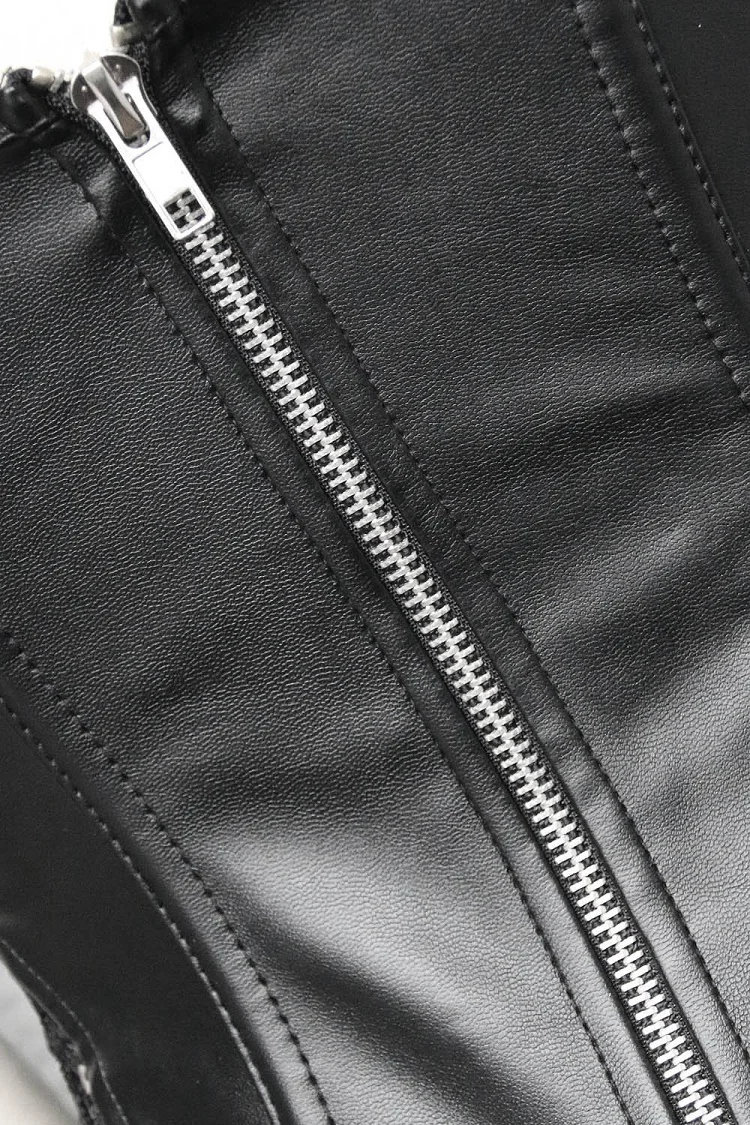 Sexy Lingerie Women Black Faux Leather&Lace Burlesque Steampunk Corset Dress Waist Gothic Bustier Corpet Plus Size