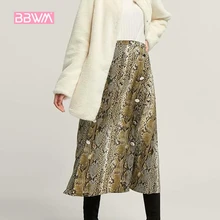 Женская двубортная декоративная юбка из змеиной кожи с эластичной резинкой на талии, длинная Осенняя юбка с животным принтом